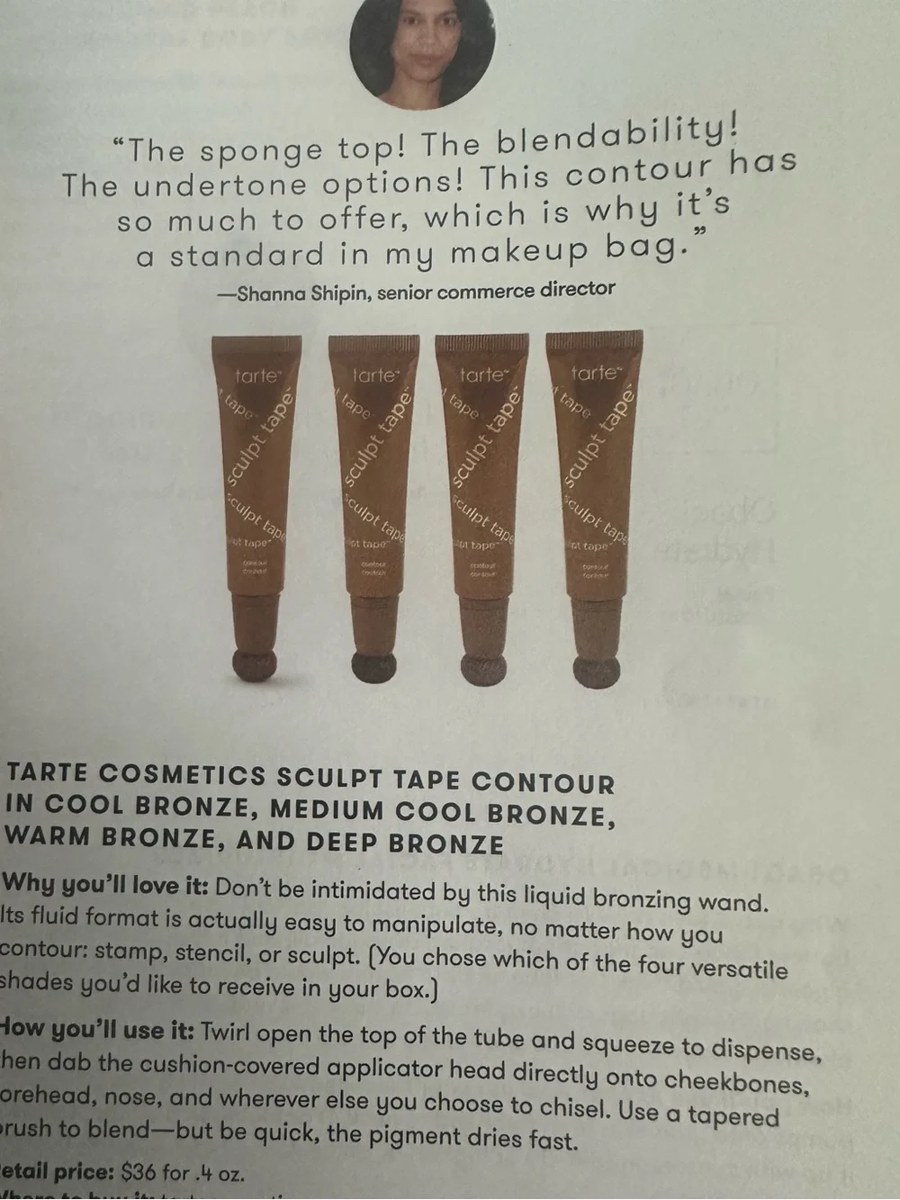 NIB Tarte Sculpt Tape Contour Wand Cool Bronze Liquid Bronzing New